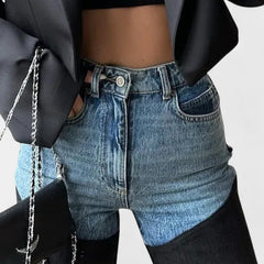 Mijie Jeans de Cintura Alta con Detalles de Patchwork y Corte Recto - Raúl & Sara Madrid