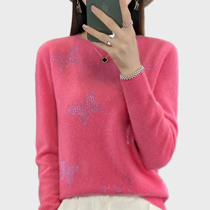 Butterfly-Patterned Knitted Turtleneck
