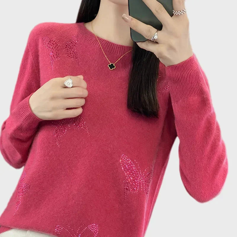 Butterfly-Patterned Knitted Turtleneck