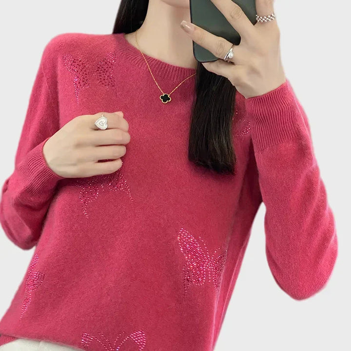 Butterfly-Patterned Knitted Turtleneck
