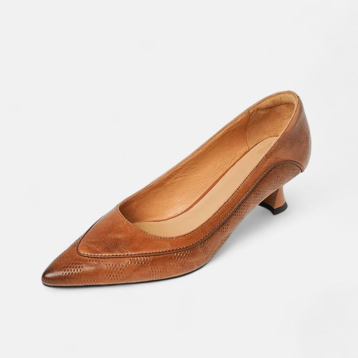 Regina™ | Textured Leather Kitten Heel Pumps