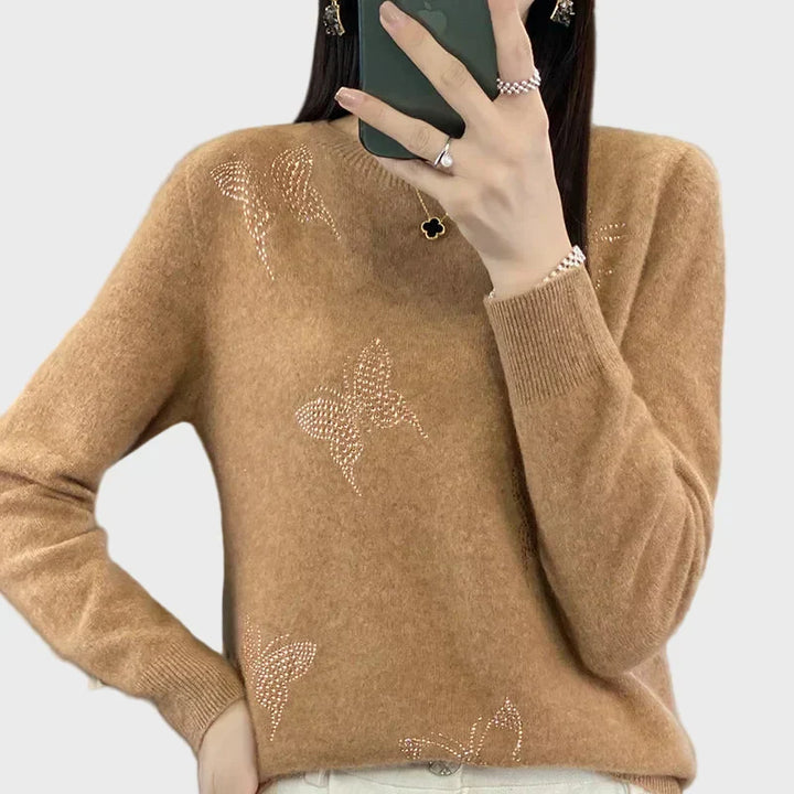 Butterfly-Patterned Knitted Turtleneck
