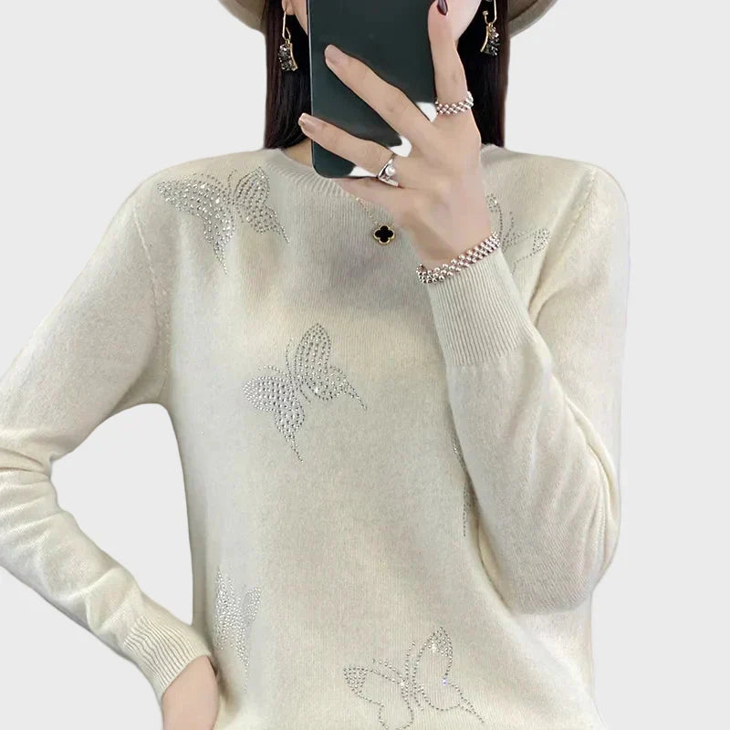 Butterfly-Patterned Knitted Turtleneck