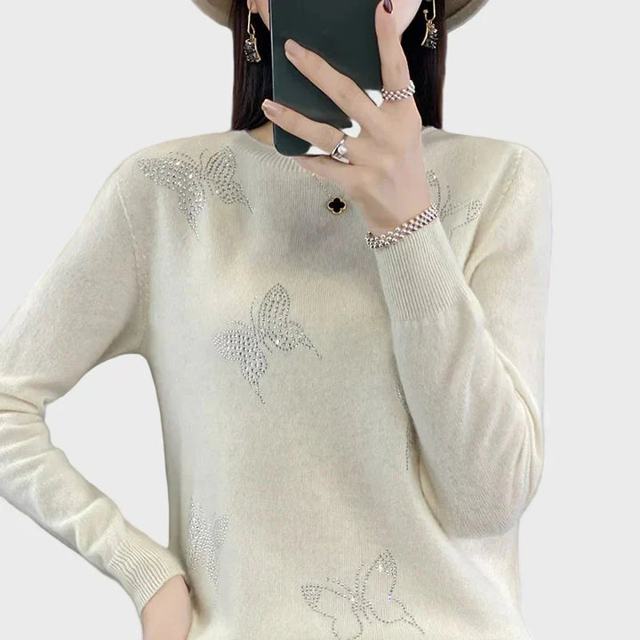 Butterfly-Patterned Knitted Turtleneck