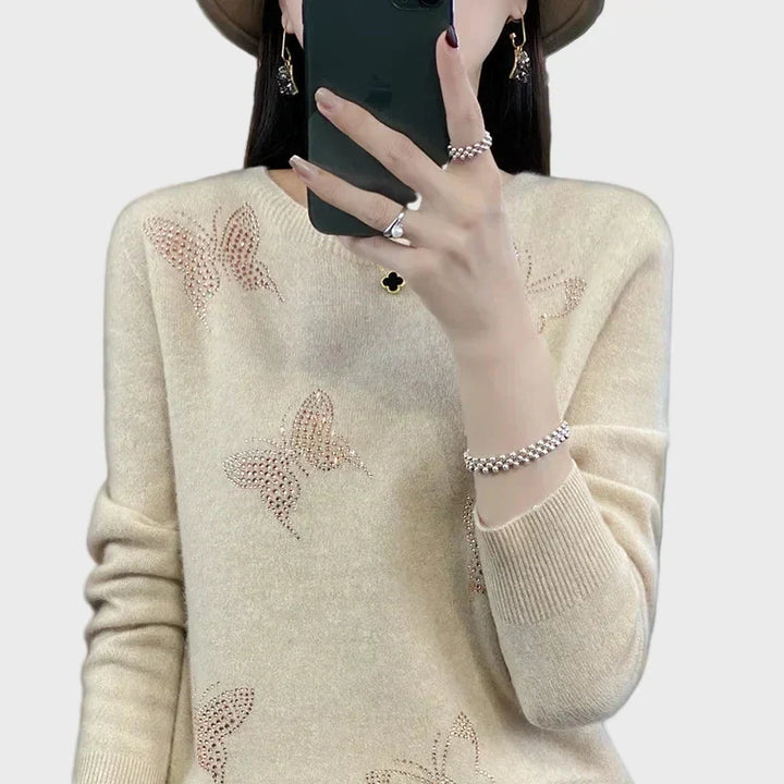 Butterfly-Patterned Knitted Turtleneck