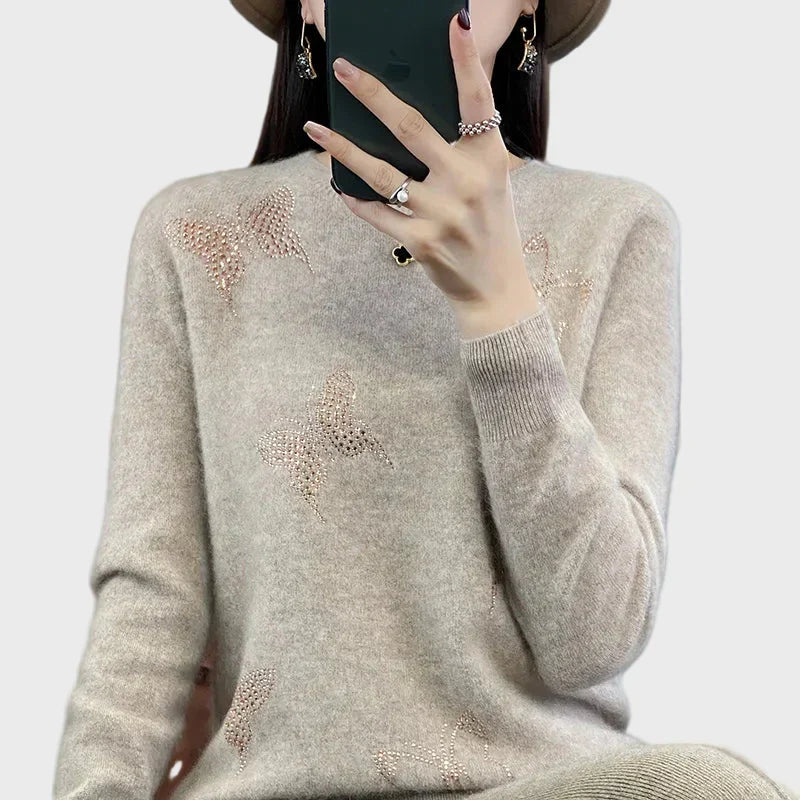Butterfly-Patterned Knitted Turtleneck