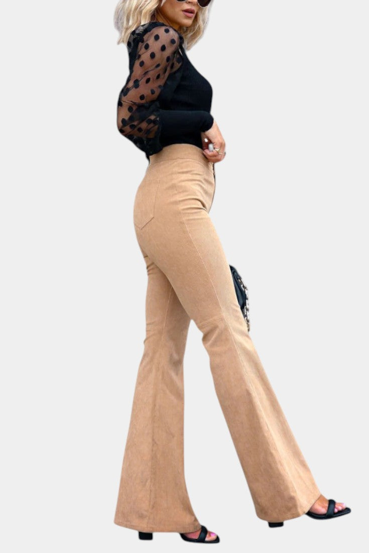 Kiara Pantalones de Terciopelo de Cintura Alta y Pierna Ancha - Raúl & Sara Madrid