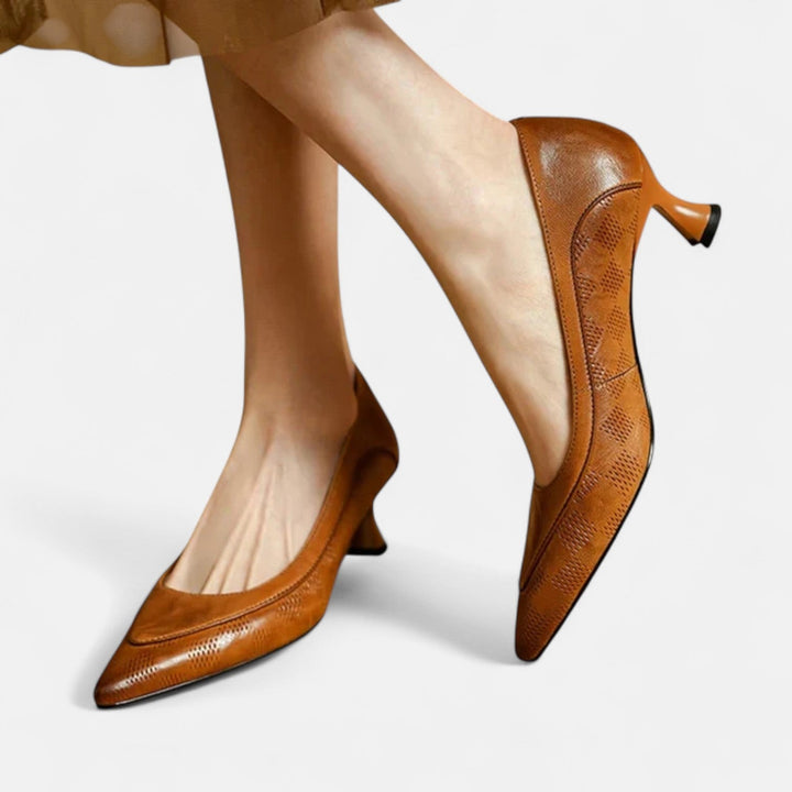 Regina™ | Textured Leather Kitten Heel Pumps