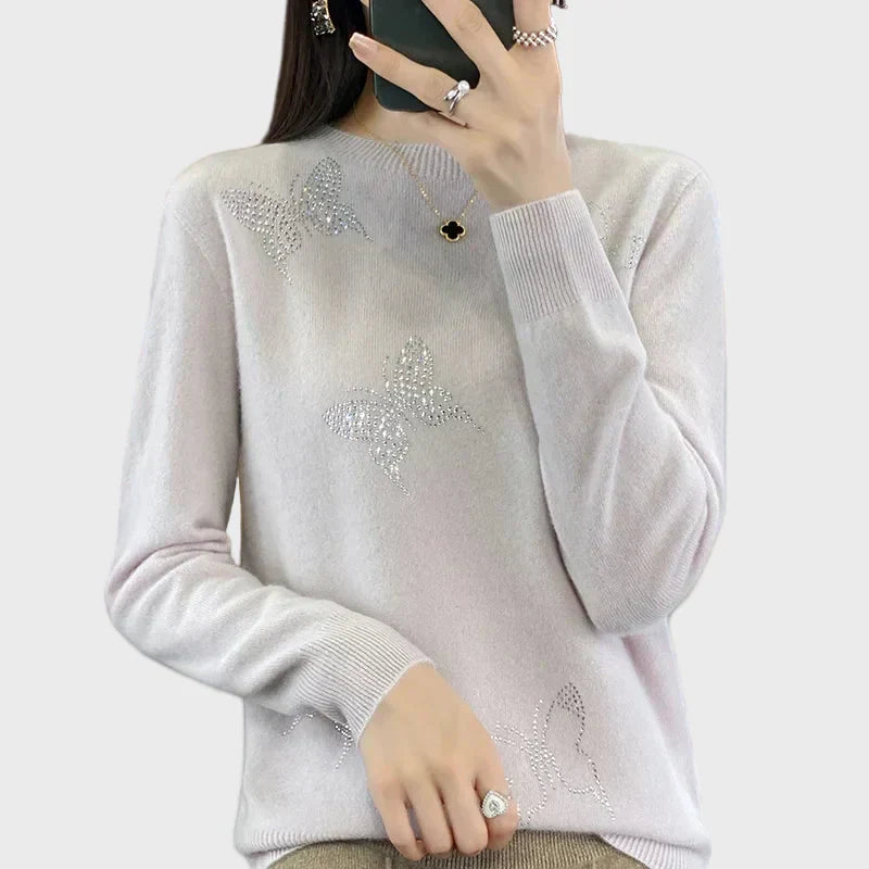 Butterfly-Patterned Knitted Turtleneck