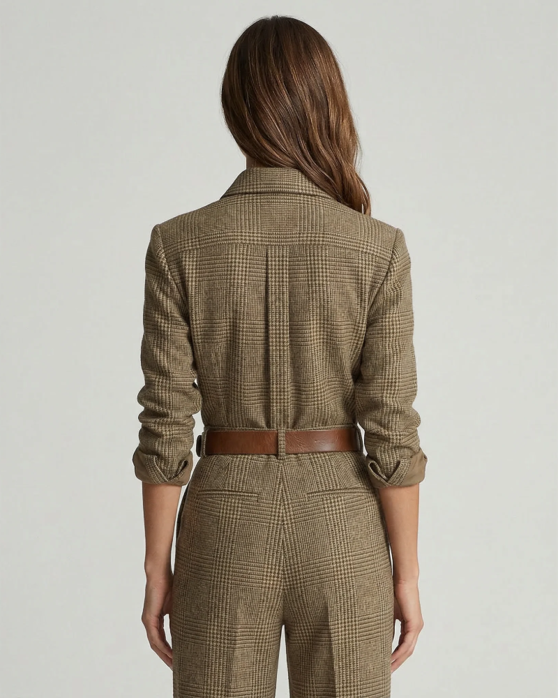 Hollis Combinaison Femme – Combinaison Carreaux Taille Ceinturée Jambe Large Col en V