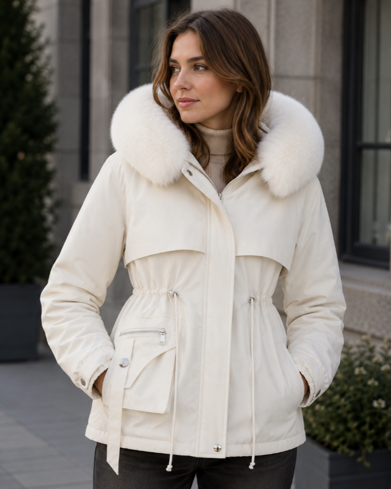 Marianna Parka à Capuche Femme – Doublure Chaude, Col Effet Fourrure et Taille Ajustable