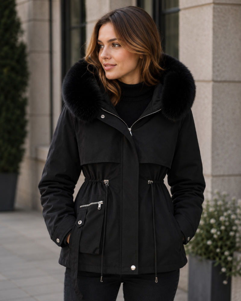Marianna Parka à Capuche Femme – Doublure Chaude, Col Effet Fourrure et Taille Ajustable