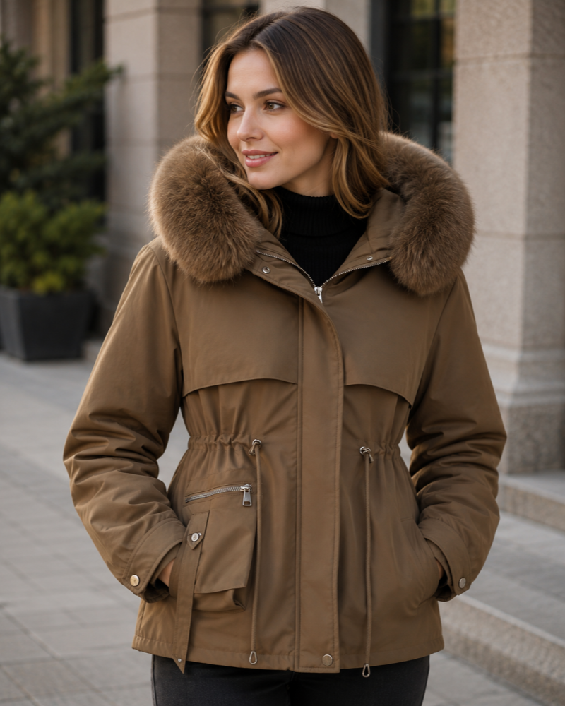 Marianna Parka à Capuche Femme – Doublure Chaude, Col Effet Fourrure et Taille Ajustable