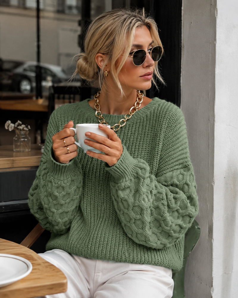 Briella Pull en Maille Femme – Coupe Ample, Col Rond & Manches Patchwork