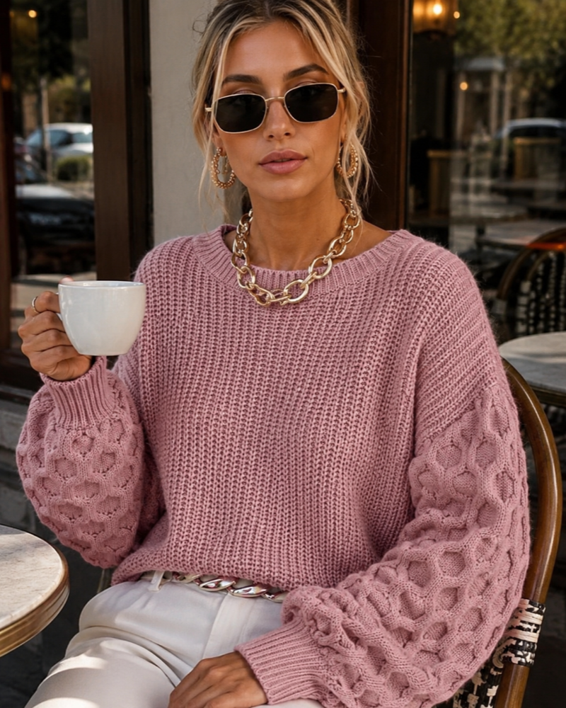 Briella Pull en Maille Femme – Coupe Ample, Col Rond & Manches Patchwork