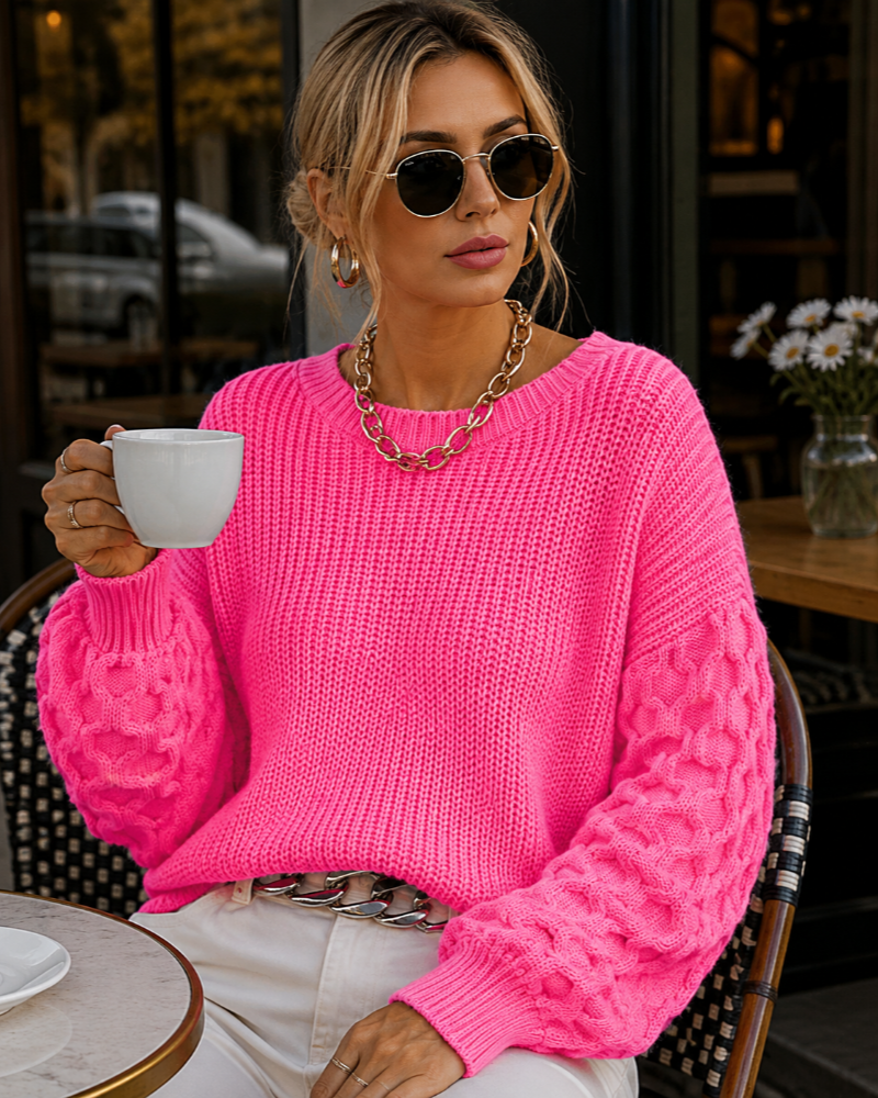 Briella Pull en Maille Femme – Coupe Ample, Col Rond & Manches Patchwork