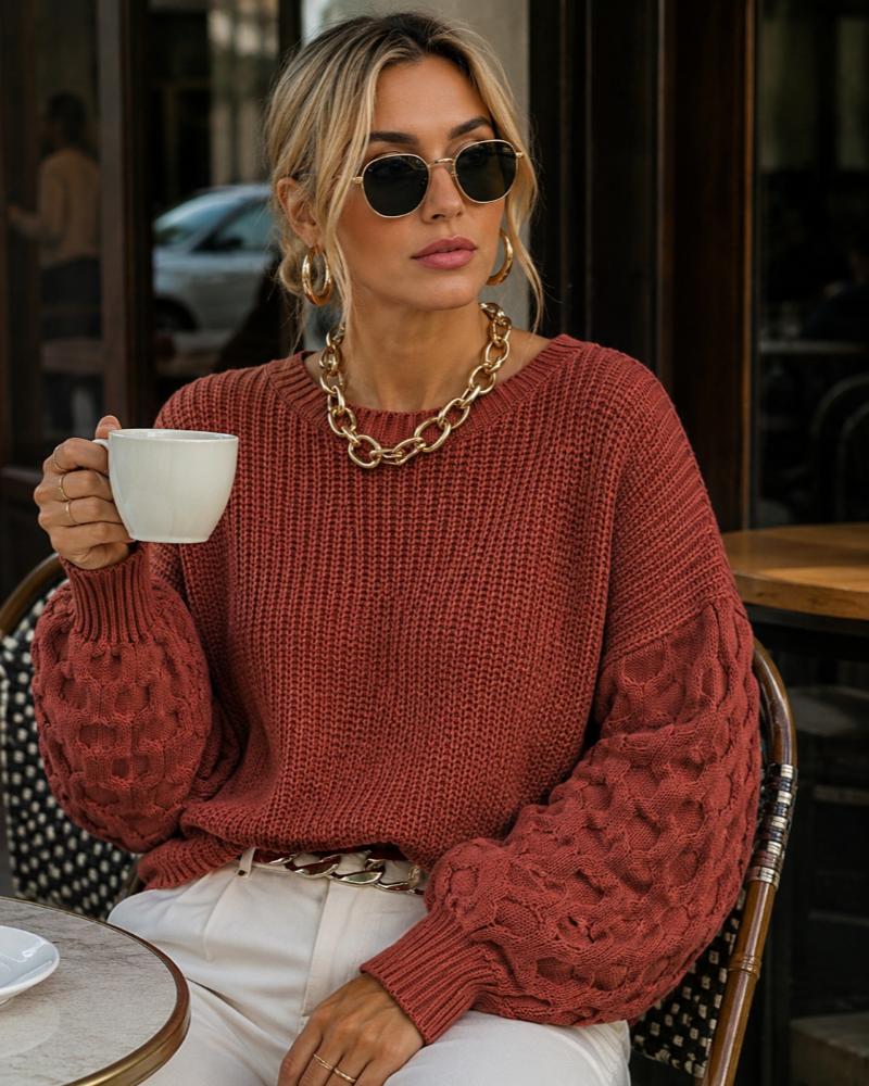 Briella Pull en Maille Femme – Coupe Ample, Col Rond & Manches Patchwork
