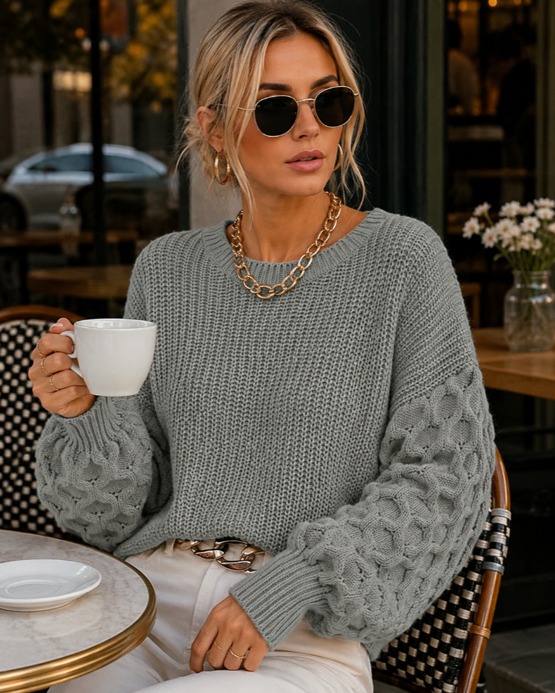 Briella Pull en Maille Femme – Coupe Ample, Col Rond & Manches Patchwork