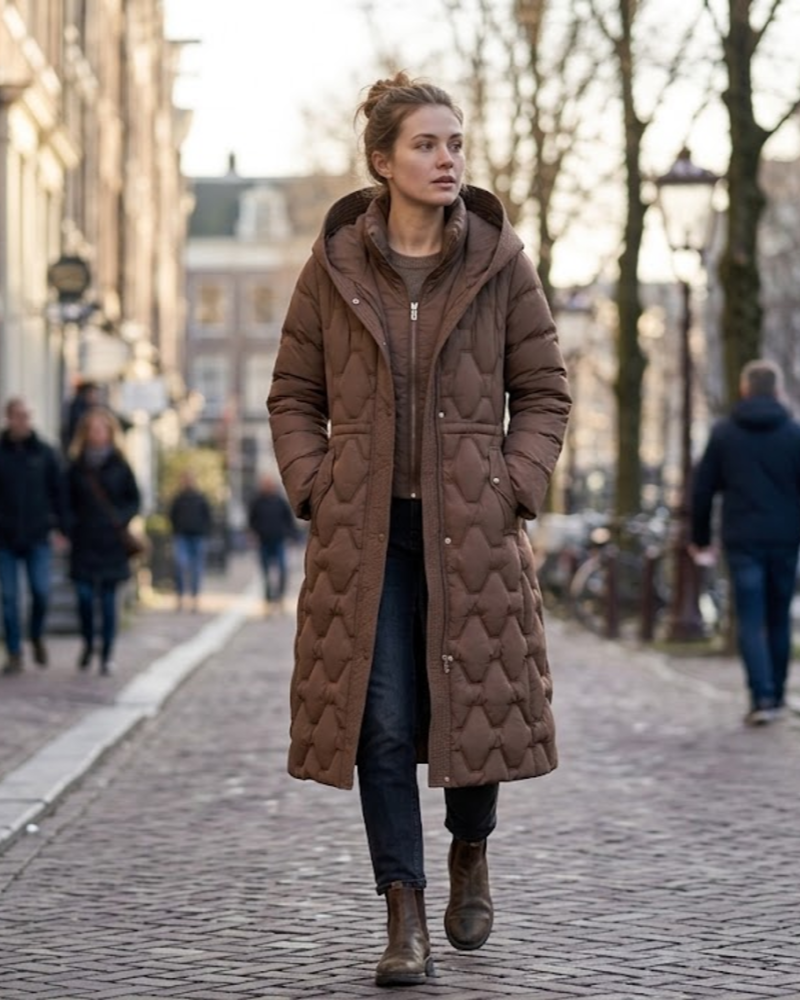 Verity Parka Longue Femme – Matelassée, Capuche & Manches Amovibles