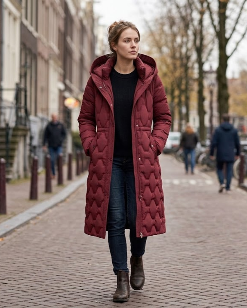 Verity Parka Longue Femme – Matelassée, Capuche & Manches Amovibles