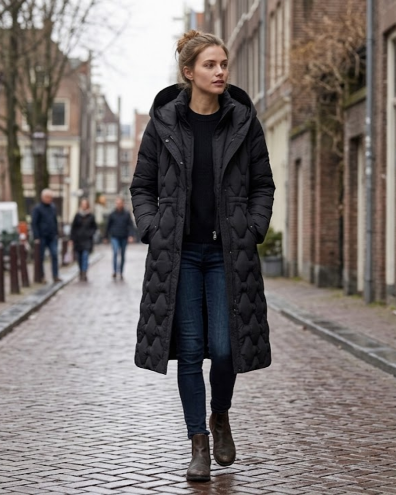 Verity Parka Longue Femme – Matelassée, Capuche & Manches Amovibles