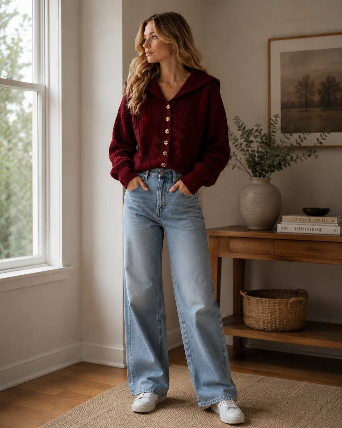 Sloane Cardigan en Maille Femme – Col Marin, Boutonné & Texture Côtelée