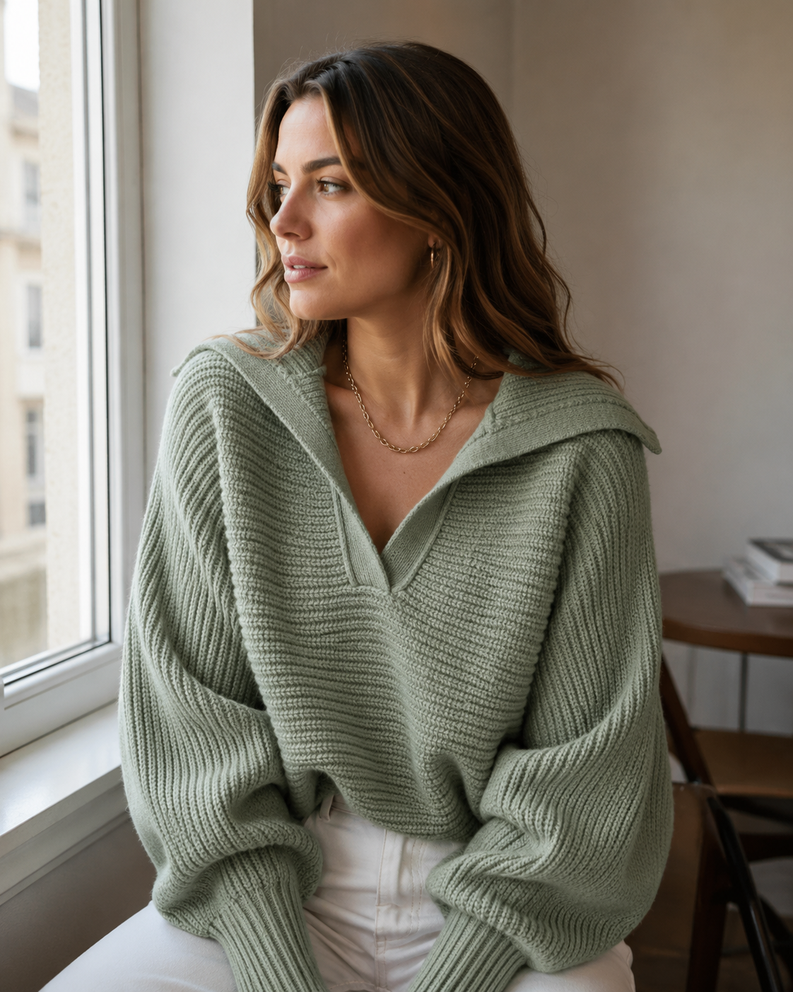 Tinsley Pull en Maille Femme – Col Polo, Coupe Ample & Manches Longues