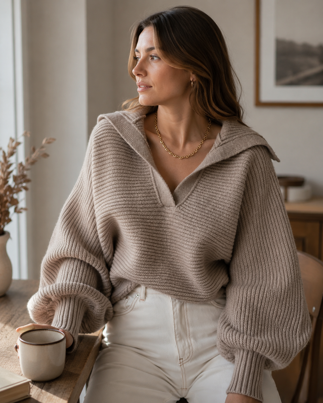 Tinsley Pull en Maille Femme – Col Polo, Coupe Ample & Manches Longues