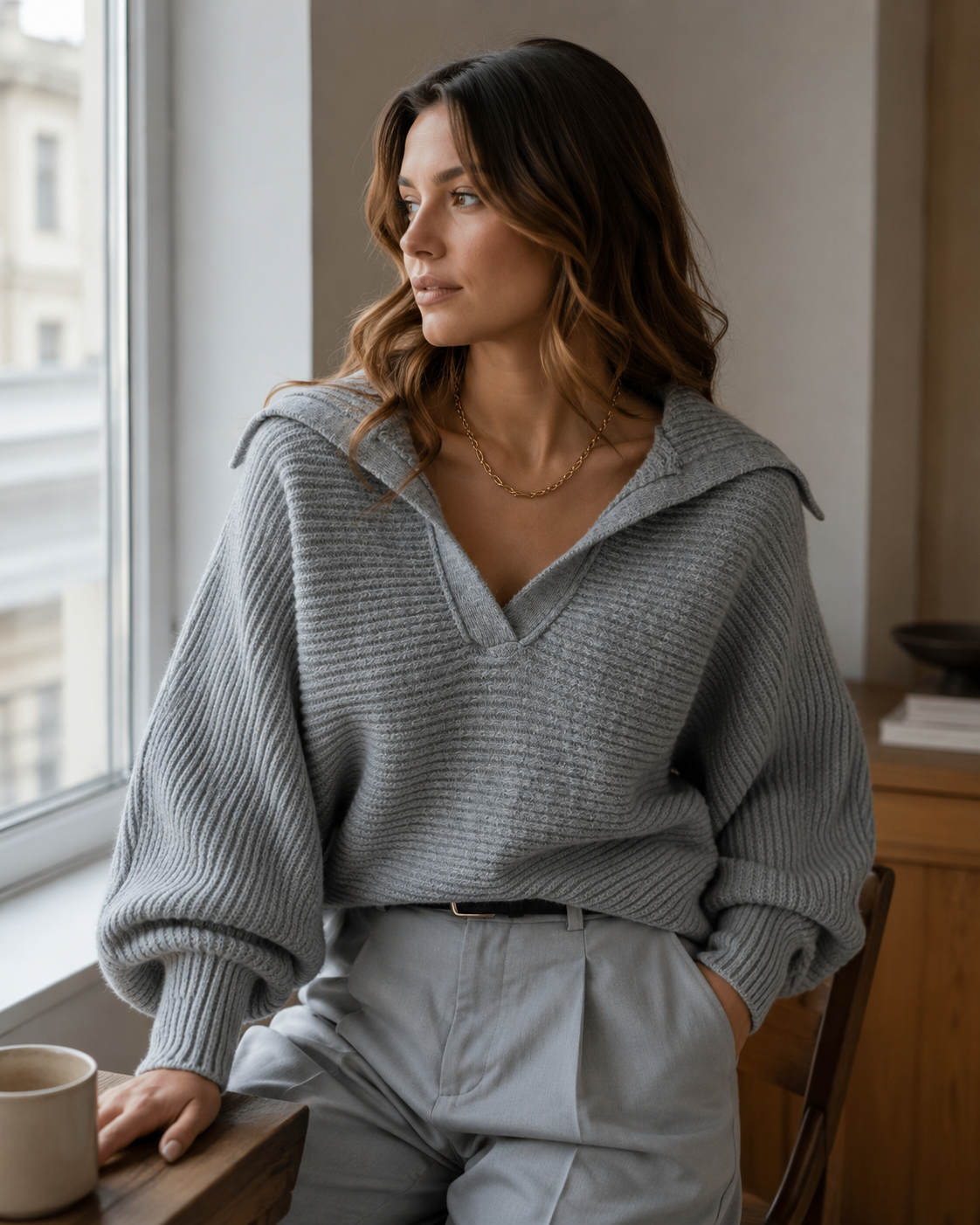 Tinsley Pull en Maille Femme – Col Polo, Coupe Ample & Manches Longues