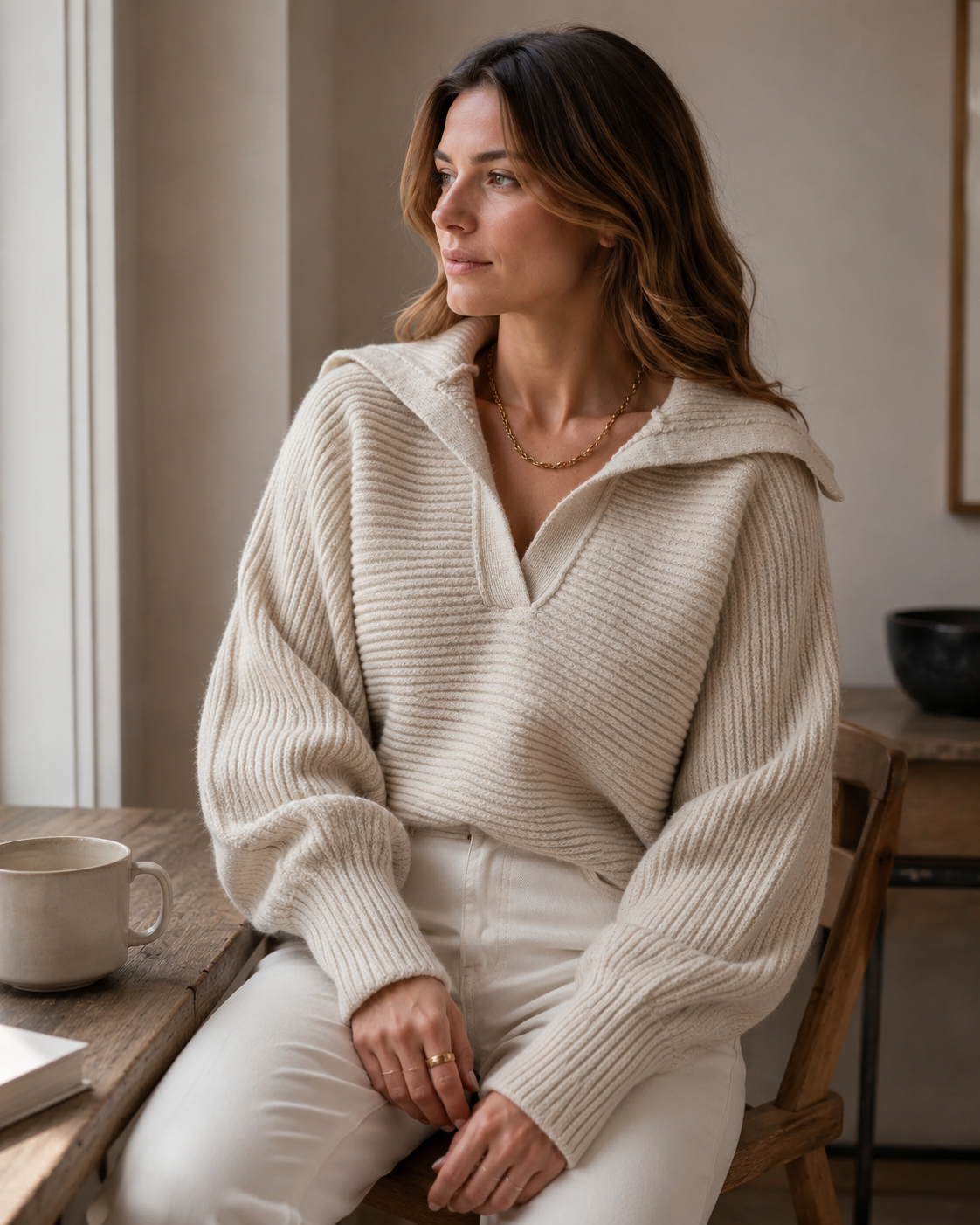 Tinsley Pull en Maille Femme – Col Polo, Coupe Ample & Manches Longues