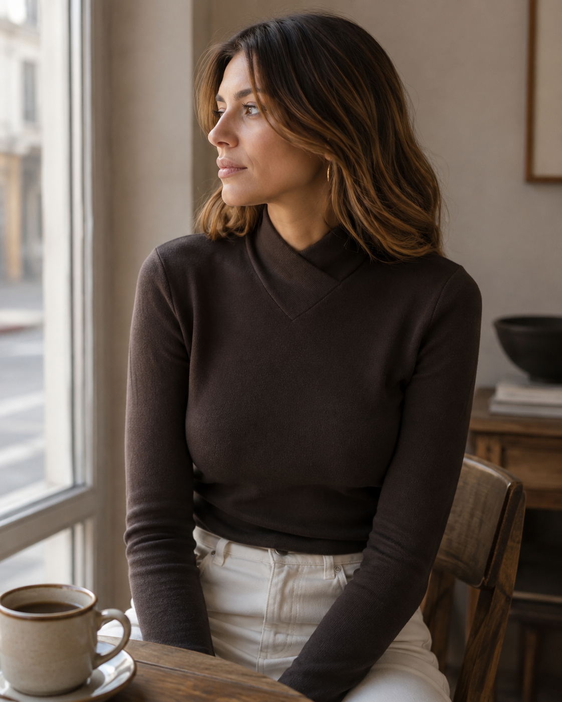 Hadley Pull Col Montant Femme – Col Croisé, Coupe Ajustée & Manches Longues