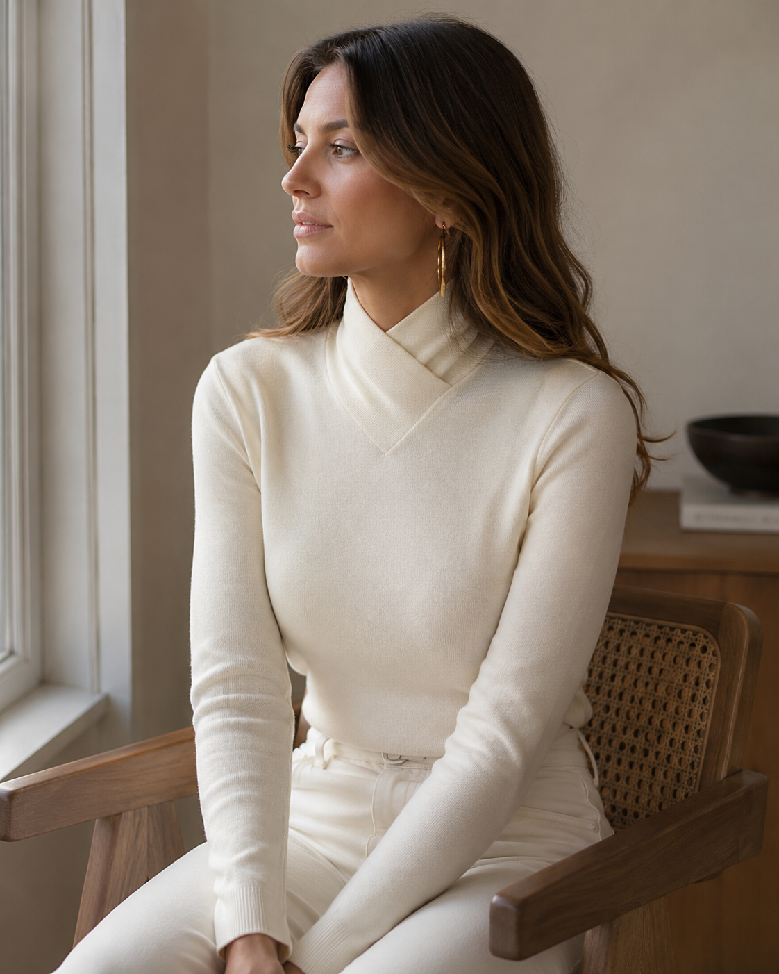 Hadley Pull Col Montant Femme – Col Croisé, Coupe Ajustée & Manches Longues