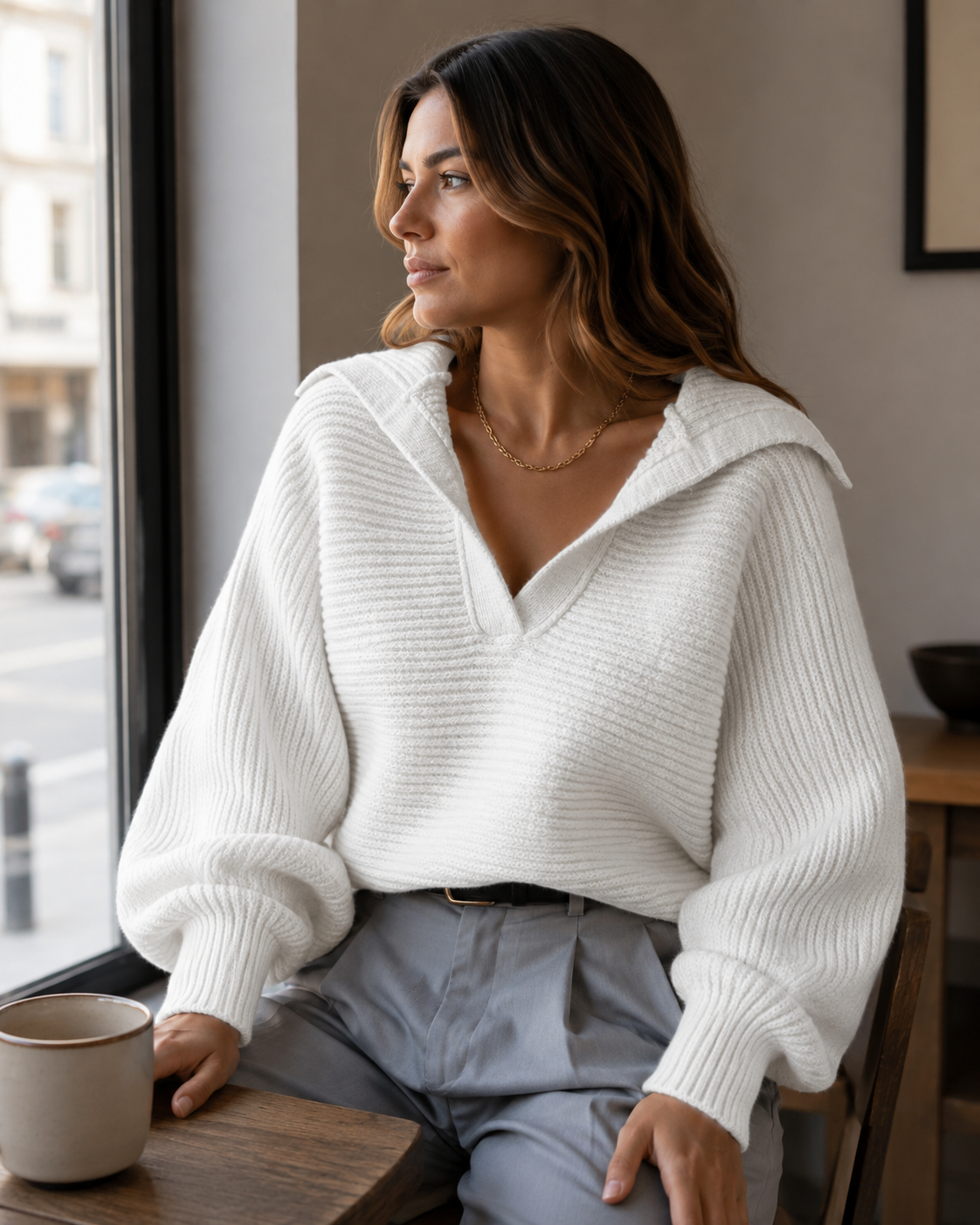 Tinsley Pull en Maille Femme – Col Polo, Coupe Ample & Manches Longues
