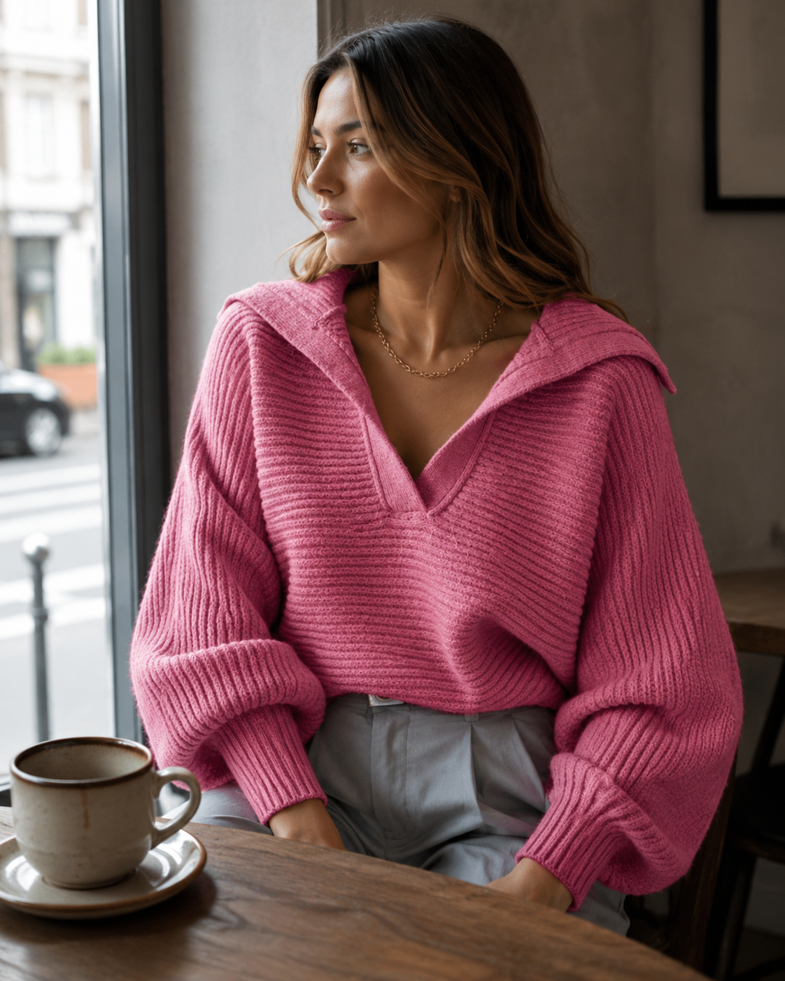 Tinsley Pull en Maille Femme – Col Polo, Coupe Ample & Manches Longues