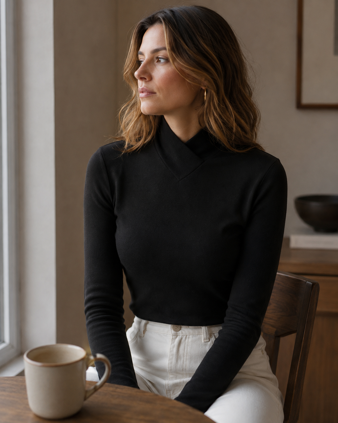 Hadley Pull Col Montant Femme – Col Croisé, Coupe Ajustée & Manches Longues