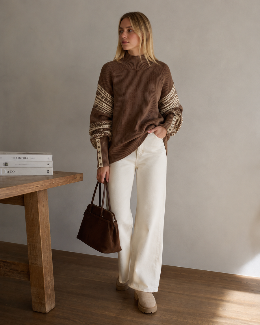 Ainsley · Jersey oversize de cuello alto con mangas de motivo retro