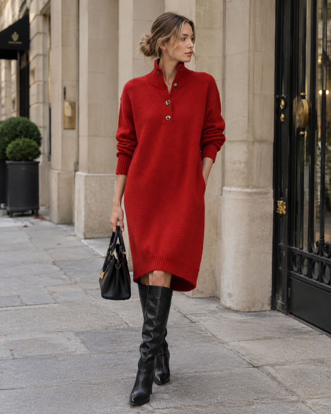 Kaia Robe Pull Midi Femme – Maille Douce, Col Montant & Coupe Décontractée