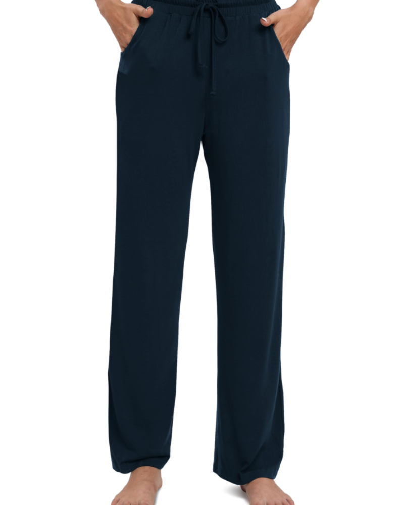 Amelina Pantalon Femme Droit Stretch – Taille Élastique avec Cordon, Poches & Tissu Léger