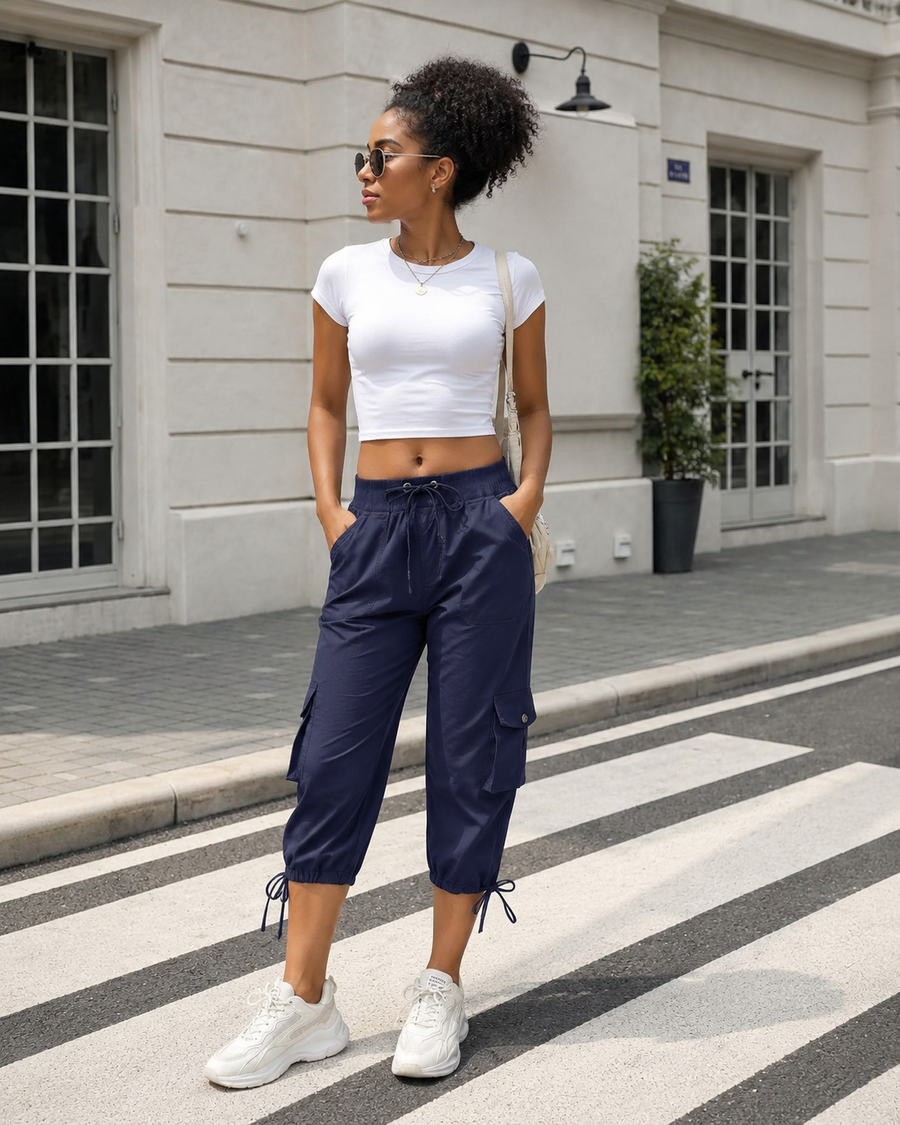 Juliette · Pantalón capri cargo ligero de secado rápido con 6 bolsillos