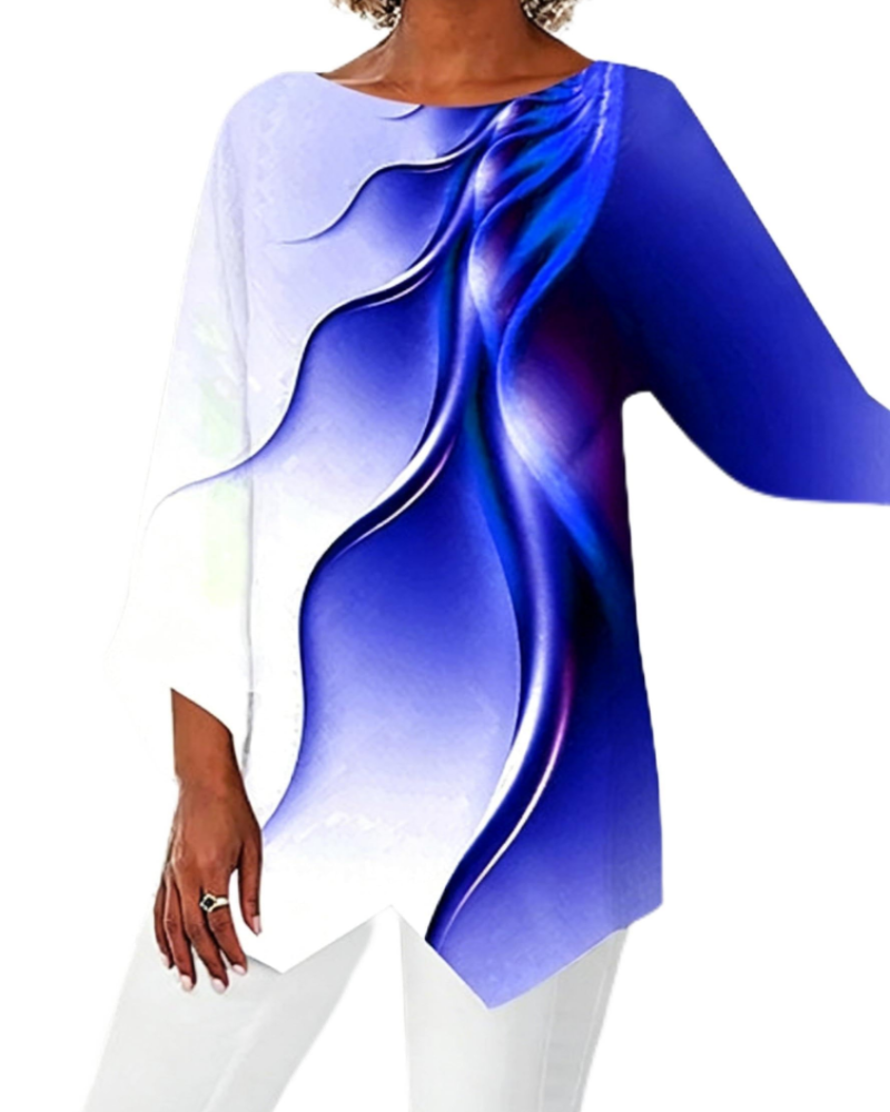Adelina Tunique Femme – Col Rond, Manches 3/4, Imprimé Floral, Coupe Longue & Ample