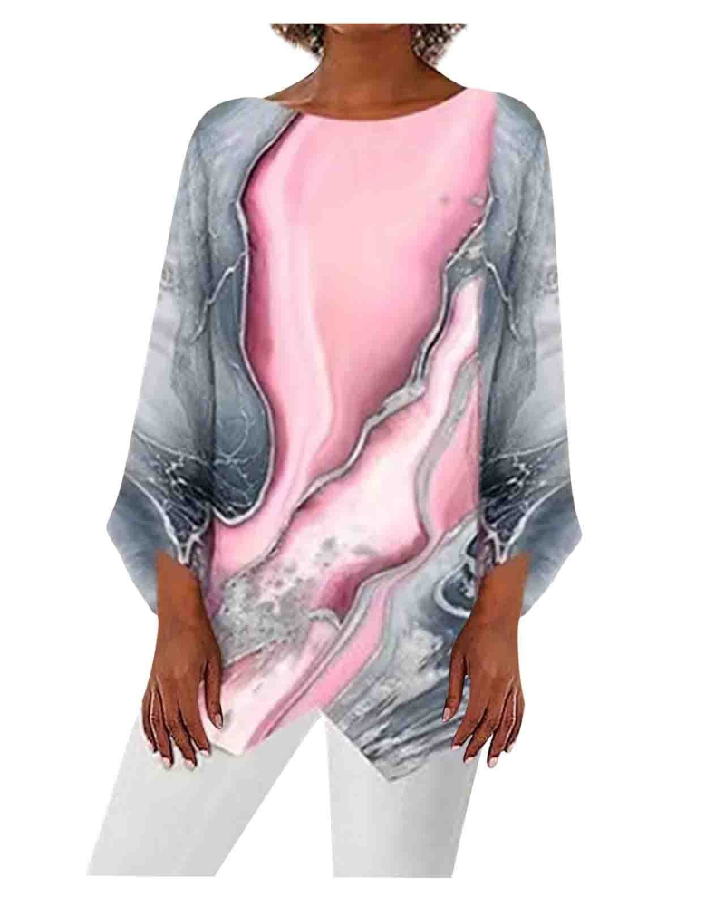 Adelina Tunique Femme – Col Rond, Manches 3/4, Imprimé Floral, Coupe Longue & Ample