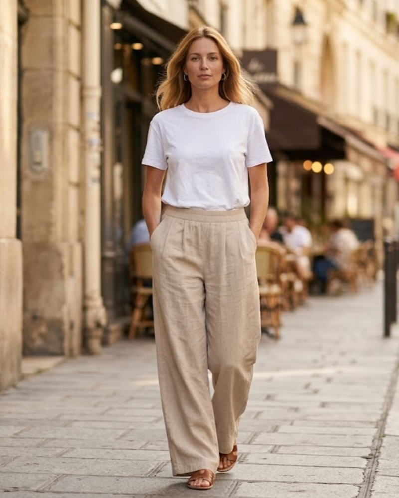 Pantalón Palazzo Mujer en Lino – Cómodo, con Bolsillos y Cintura Elástica