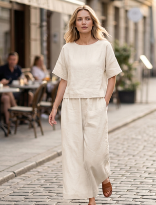 Olivia · Conjunto de lino con hombros caídos