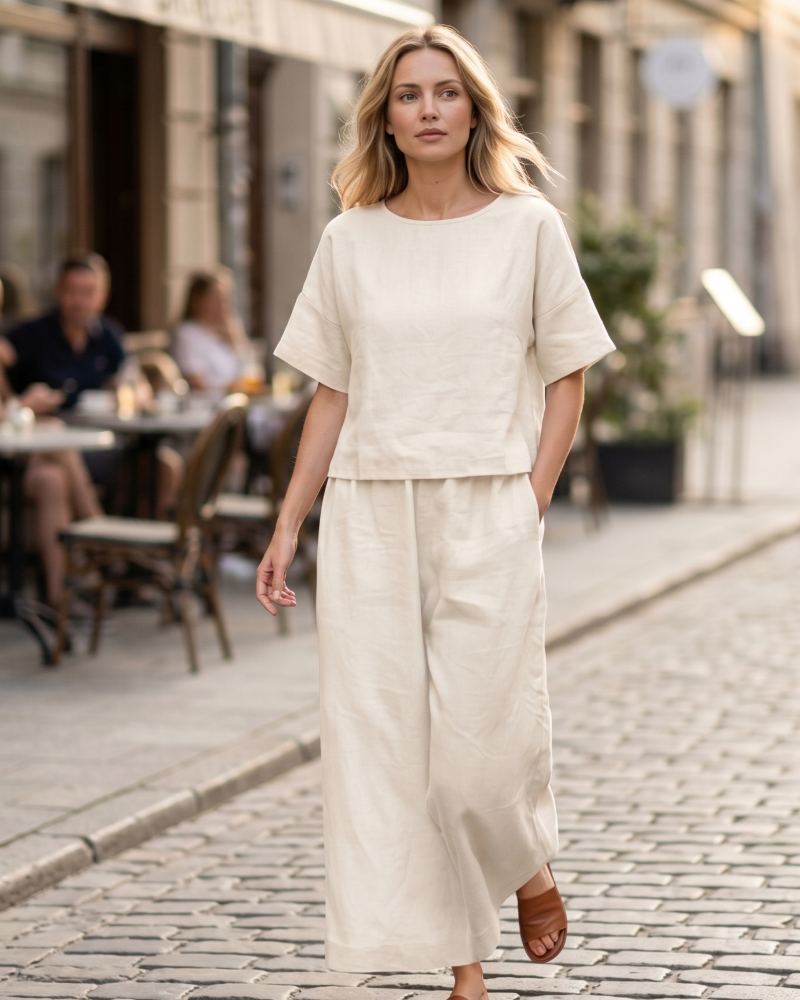 Olivia · Conjunto de lino con hombros caídos