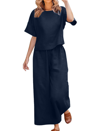 Olivia · Conjunto de lino con hombros caídos