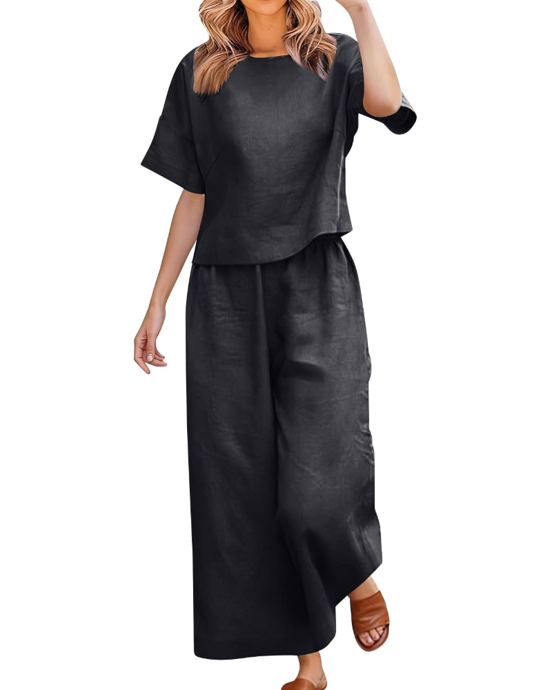 Olivia · Conjunto de lino con hombros caídos