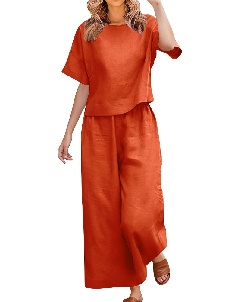 Olivia · Conjunto de lino con hombros caídos