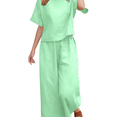Olivia · Conjunto de lino con hombros caídos