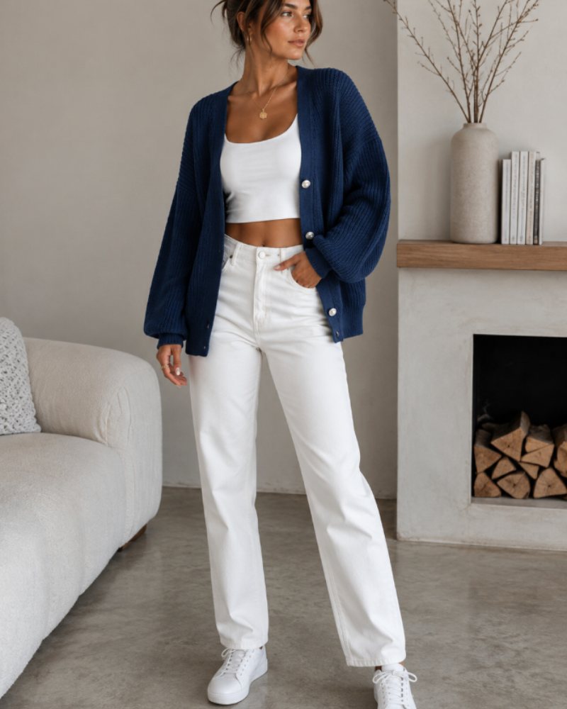 Rosalie Cardigan Femme – Maille Oversize Boutonnée à Manches Ballon
