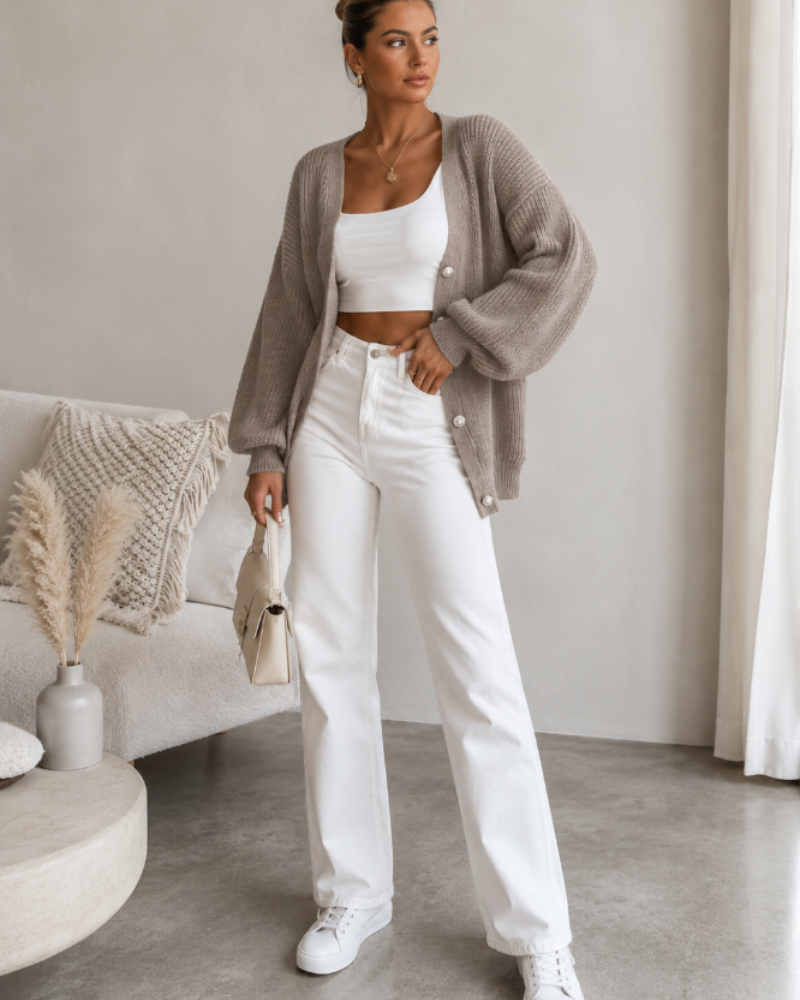 Rosalie Cardigan Femme – Maille Oversize Boutonnée à Manches Ballon